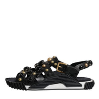 Dolce & Gabbana Black Leather Studded Slides Sandals Shoes