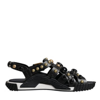 Dolce & Gabbana Black Leather Studded Slides Sandals Shoes