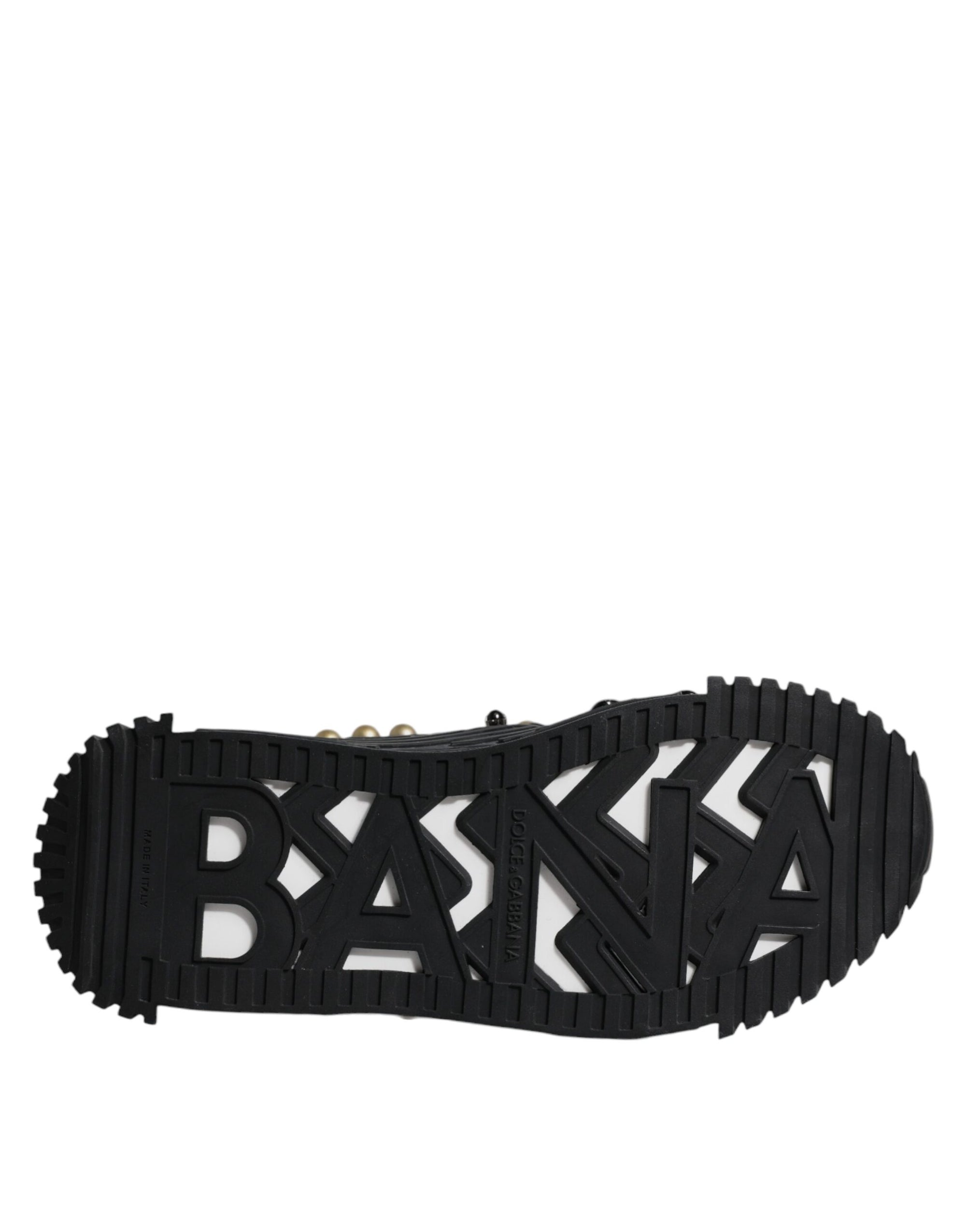 Dolce &amp; Gabbana Black Leather Studded Slides Sandals Shoes