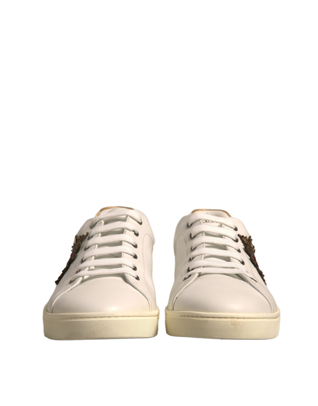 Dolce & Gabbana White Leather Heart Embellished Sneakers Shoes