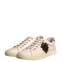 Dolce & Gabbana White Leather Heart Embellished Sneakers Shoes