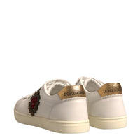 Dolce & Gabbana White Leather Heart Embellished Sneakers Shoes