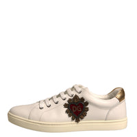 Dolce & Gabbana White Leather Heart Embellished Sneakers Shoes