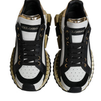 Dolce & Gabbana White Gold Black Leather SUPER KING Sneakers Shoes