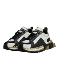 Dolce & Gabbana White Gold Black Leather SUPER KING Sneakers Shoes