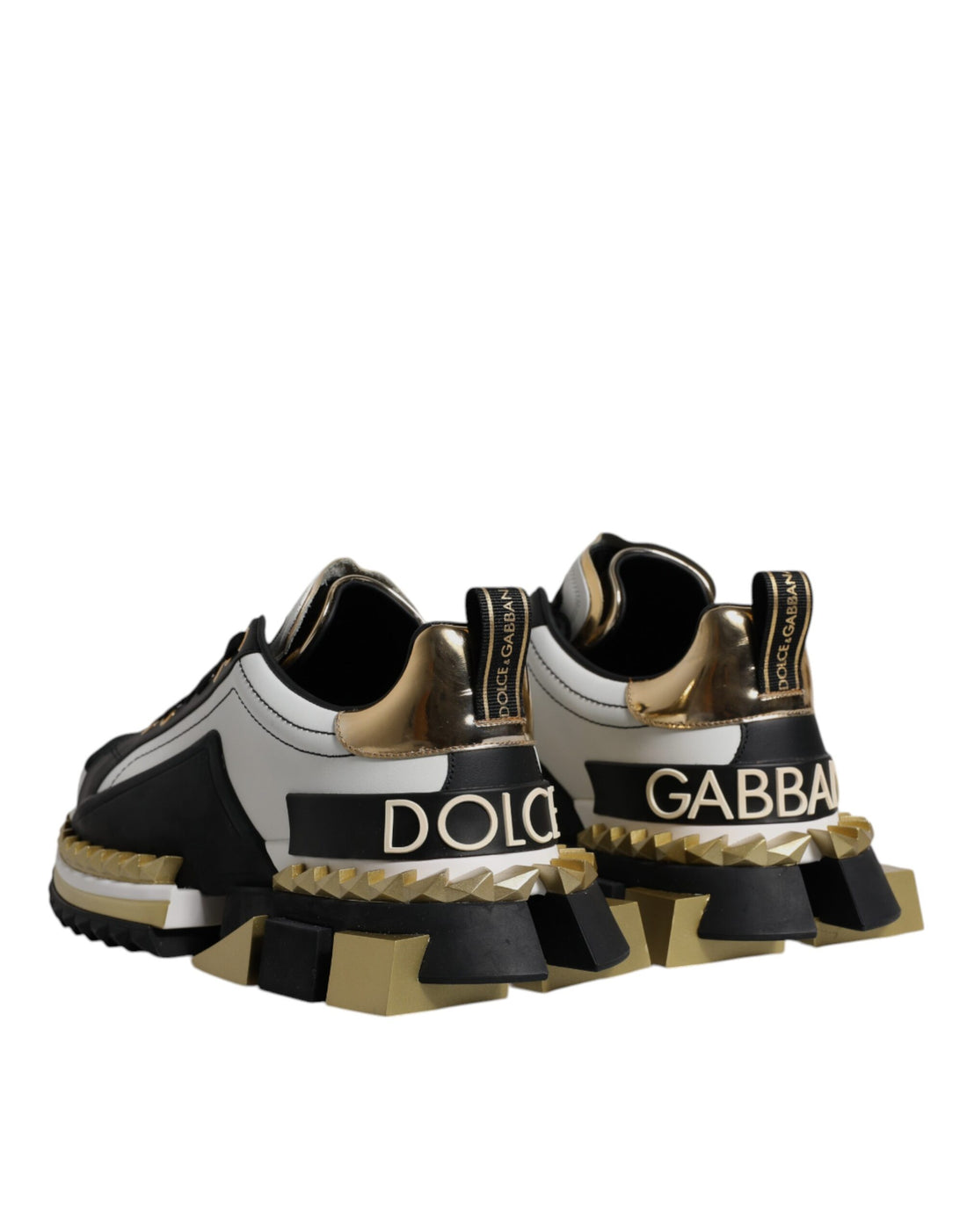 Dolce & Gabbana White Gold Black Leather SUPER KING Sneakers Shoes