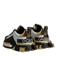 Dolce & Gabbana White Gold Black Leather SUPER KING Sneakers Shoes