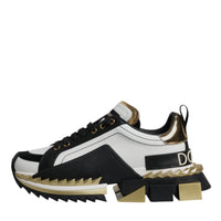 Dolce & Gabbana White Gold Black Leather SUPER KING Sneakers Shoes