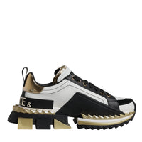 Dolce & Gabbana White Gold Black Leather SUPER KING Sneakers Shoes