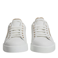 Dolce & Gabbana White Gold Leather Portofino Sneakers Shoes