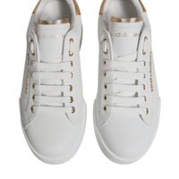 Dolce & Gabbana White Gold Leather Portofino Sneakers Shoes