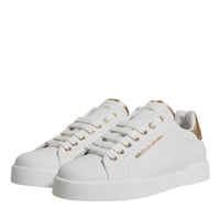 Dolce & Gabbana White Gold Leather Portofino Sneakers Shoes