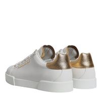 Dolce & Gabbana White Gold Leather Portofino Sneakers Shoes