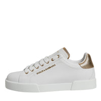 Dolce & Gabbana White Gold Leather Portofino Sneakers Shoes