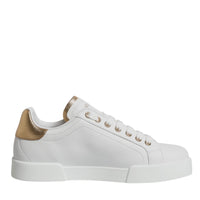 Dolce & Gabbana White Gold Leather Portofino Sneakers Shoes