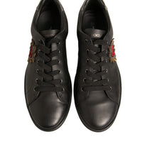 Dolce & Gabbana Black Leather Heart Embellished Sneakers Shoes