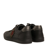 Dolce & Gabbana Black Leather Heart Embellished Sneakers Shoes