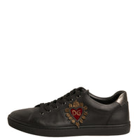 Dolce & Gabbana Black Leather Heart Embellished Sneakers Shoes