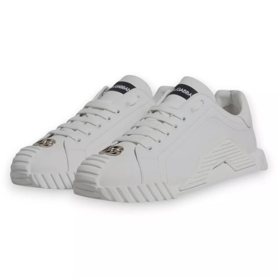 Dolce & Gabbana White Leather Logo Low Top NS1 Sneakers Shoes