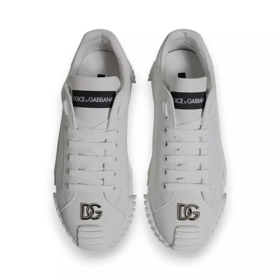 Dolce &amp; Gabbana White Leather Logo Low Top NS1 Sneakers Shoes