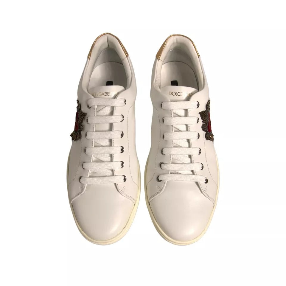 Dolce & Gabbana White Leather Heart Embellished Sneakers Shoes