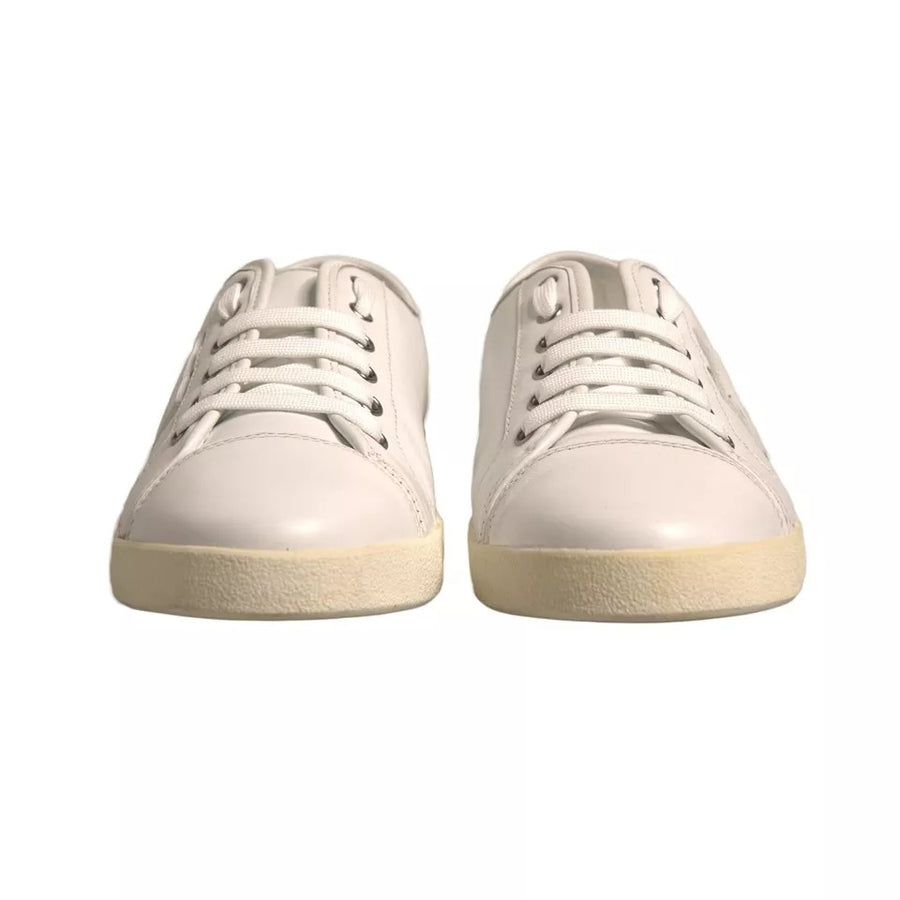 Dolce & Gabbana White Logo Plaque Leather Low Top Sneakers Shoes