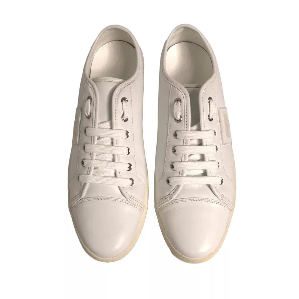 Dolce & Gabbana White Logo Plaque Leather Low Top Sneakers Shoes