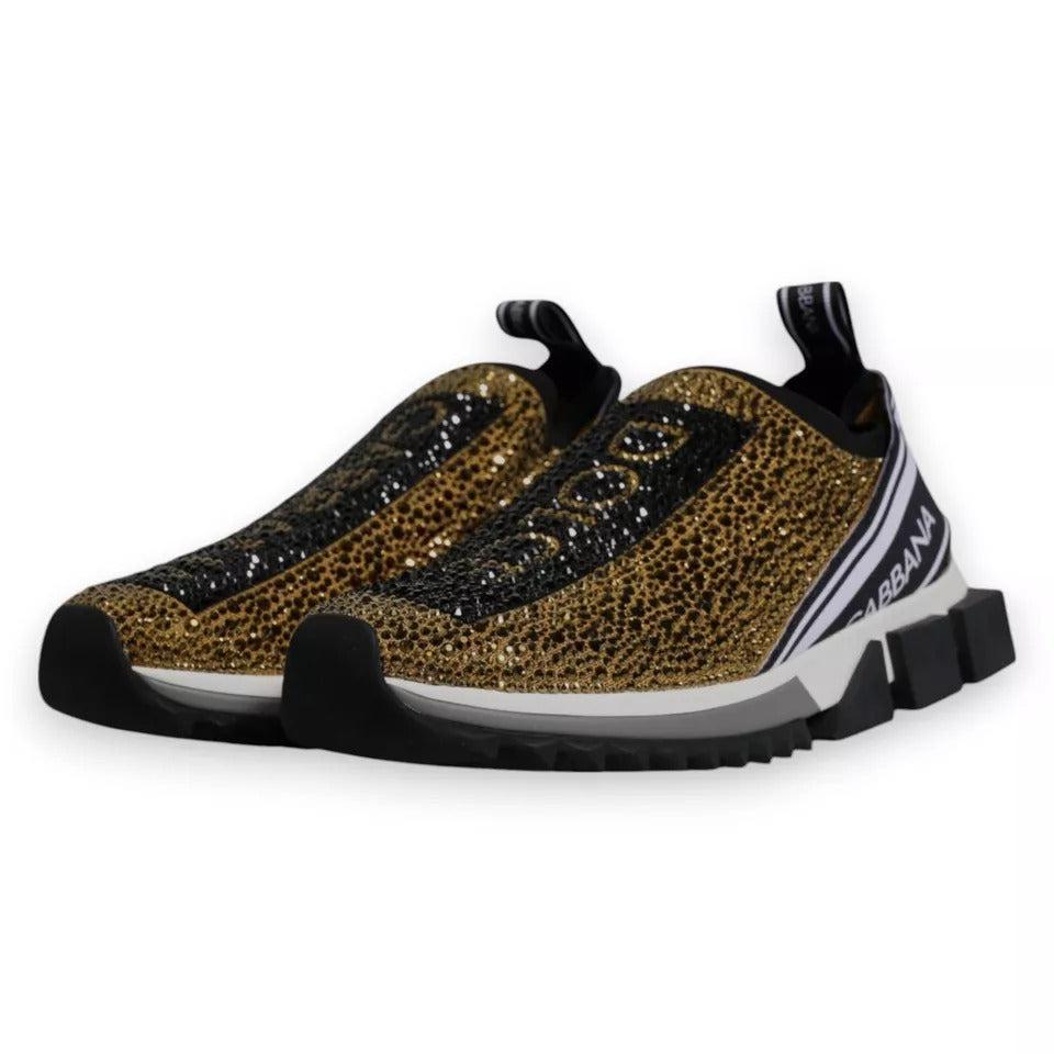 Dolce &amp; Gabbana Gold Rhinestones Sorrento Sneakers Shoes