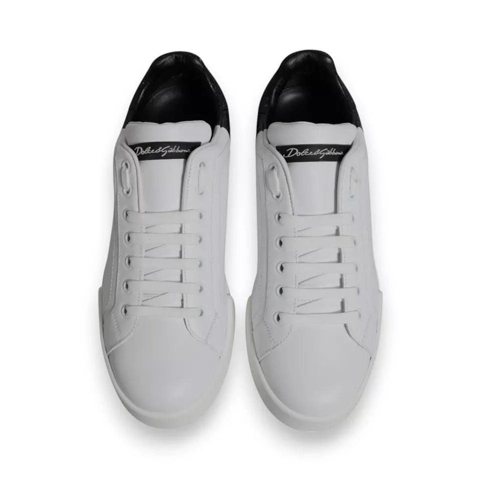 Dolce & Gabbana White Black Logo Portofino Sneakers Shoes