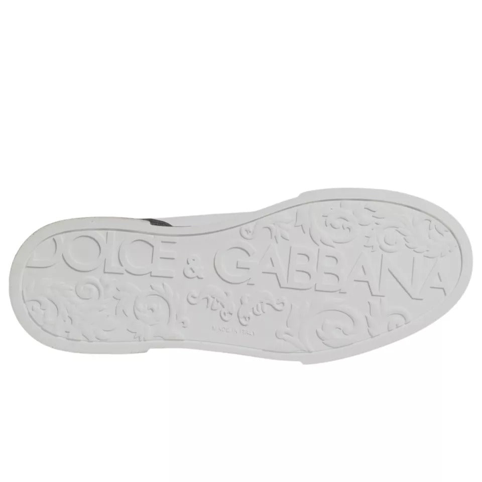 Dolce & Gabbana White Black Logo Portofino Sneakers Shoes