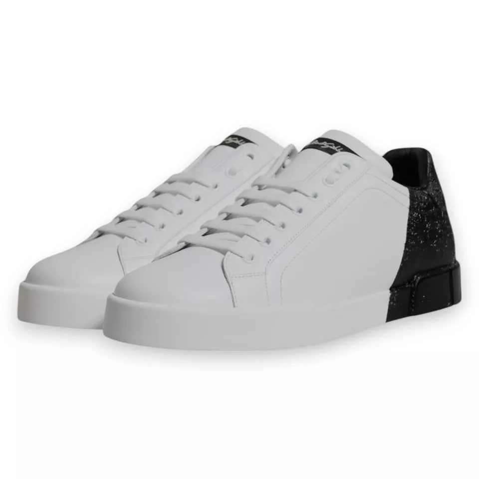 Dolce & Gabbana White Black Logo Portofino Sneakers Shoes