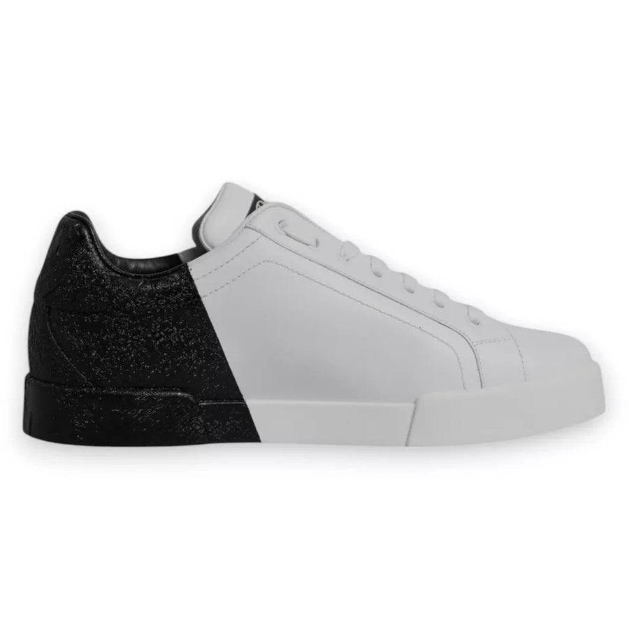 Dolce & Gabbana White Black Logo Portofino Sneakers Shoes