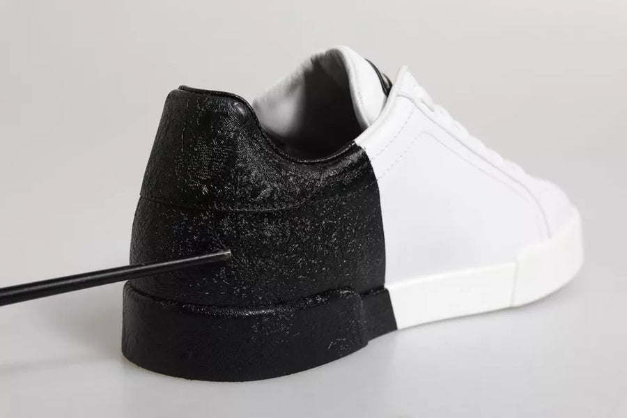 Dolce & Gabbana White Black Logo Portofino Sneakers Shoes