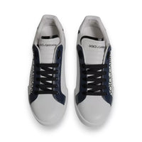 Dolce & Gabbana White Blue Leather Crown Milano Sneakers Shoes