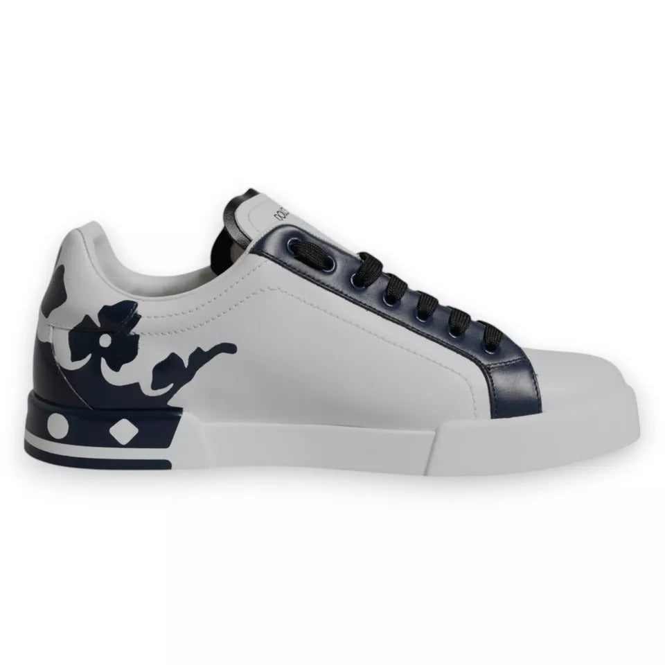 Dolce & Gabbana White Blue Leather Crown Milano Sneakers Shoes