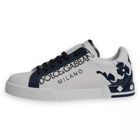 Dolce & Gabbana White Blue Leather Crown Milano Sneakers Shoes