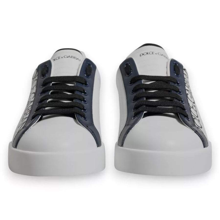 Dolce & Gabbana White Blue Leather Crown Milano Sneakers Shoes