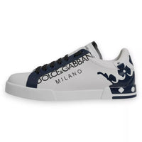 Dolce & Gabbana White Blue Leather Crown Milano Sneakers Shoes