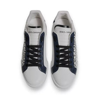 Dolce & Gabbana White Blue Leather Crown Milano Sneakers Shoes