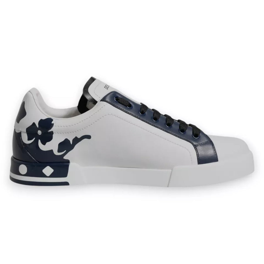 Dolce & Gabbana White Blue Leather Crown Milano Sneakers Shoes