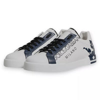 Dolce & Gabbana White Blue Leather Crown Milano Sneakers Shoes