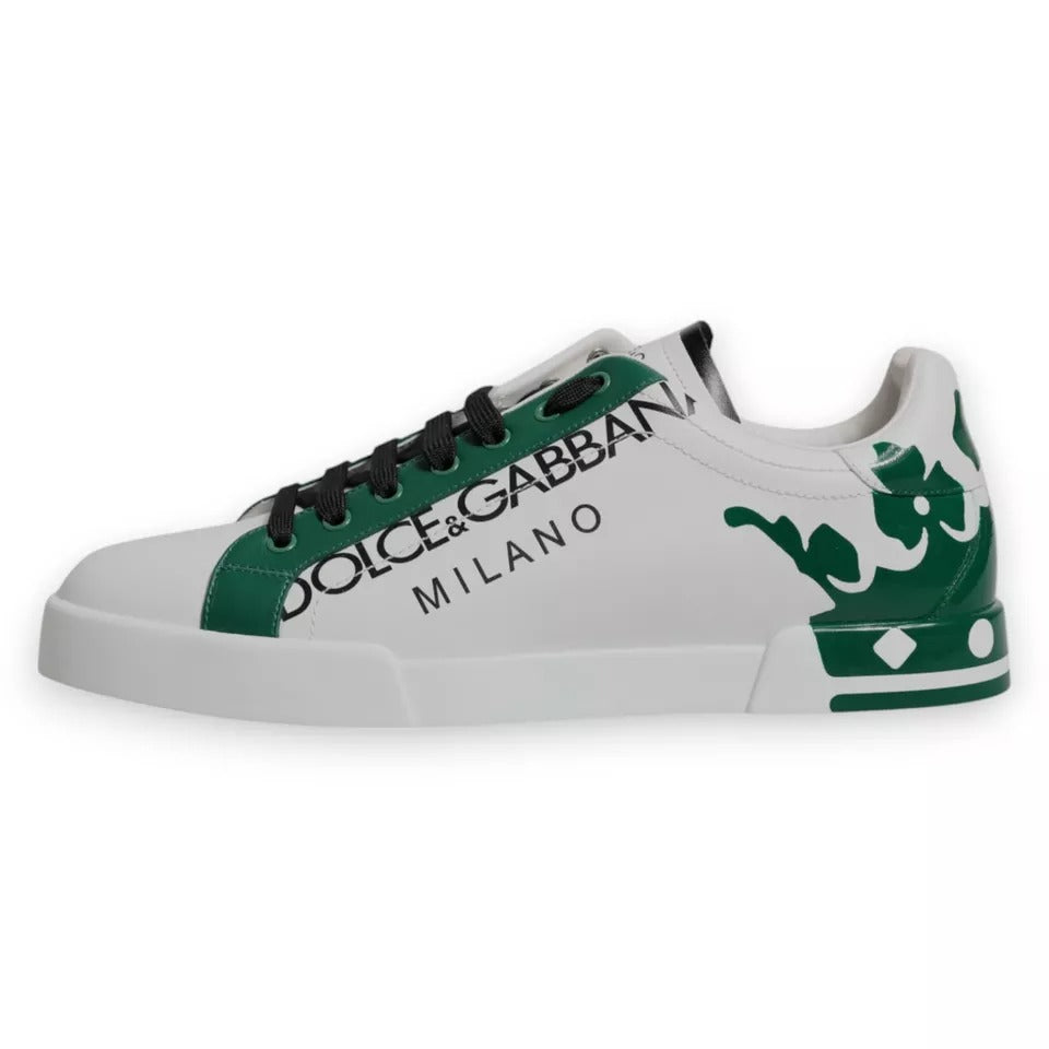 Dolce & Gabbana White Green Leather Crown Milano Sneakers Shoes