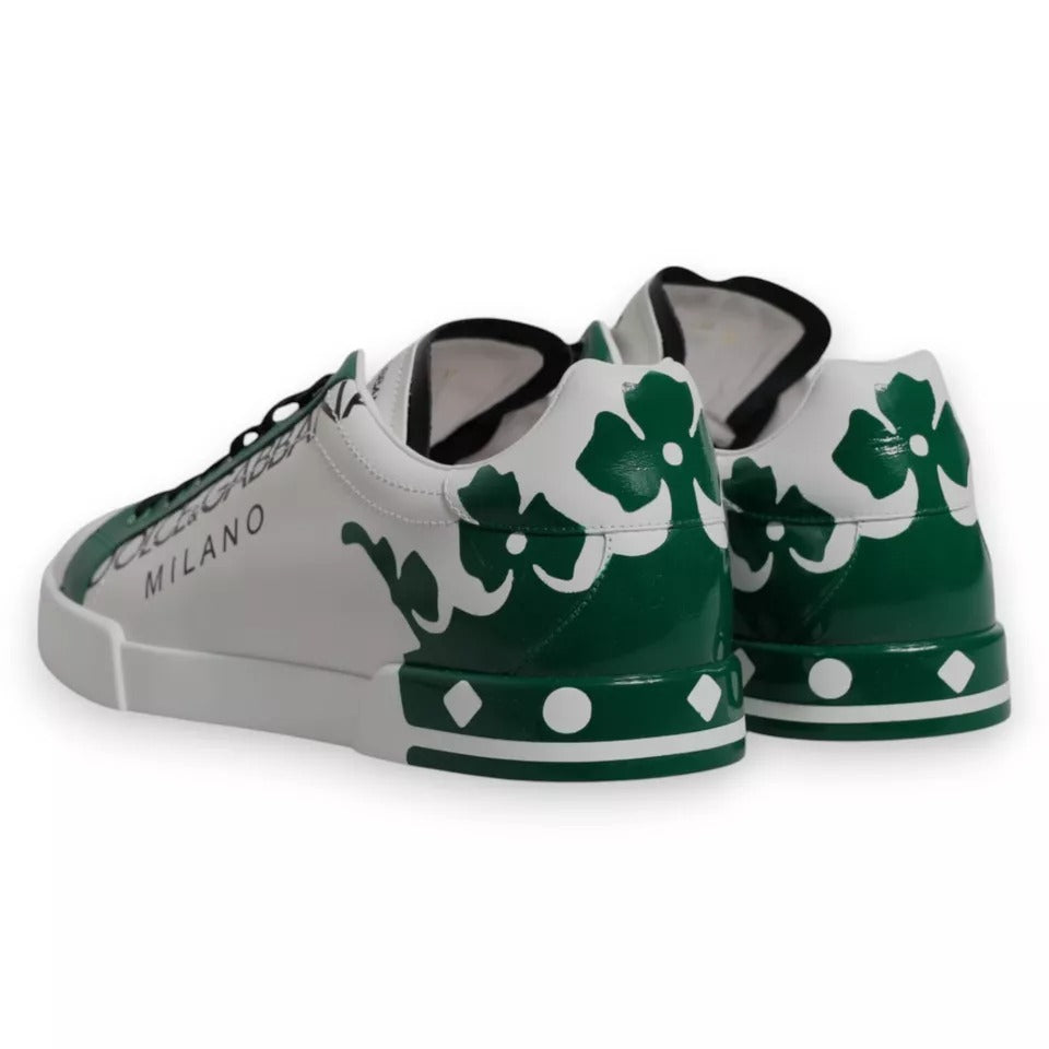 Dolce & Gabbana White Green Leather Crown Milano Sneakers Shoes