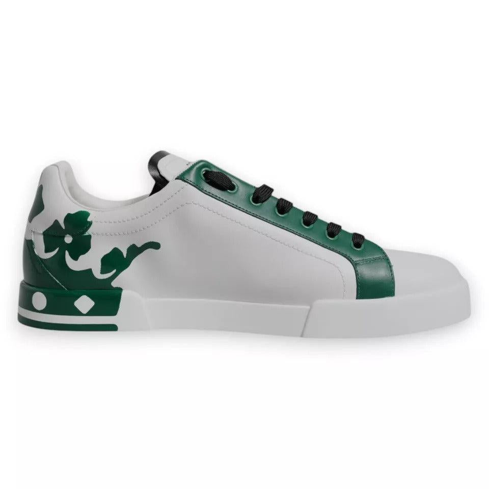 Dolce &amp; Gabbana White Green Leather Crown Milano Sneakers Shoes