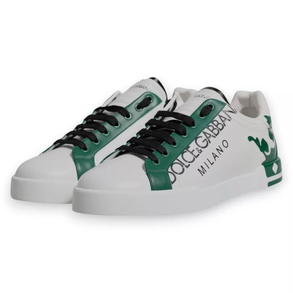 Dolce &amp; Gabbana White Green Leather Crown Milano Sneakers Shoes