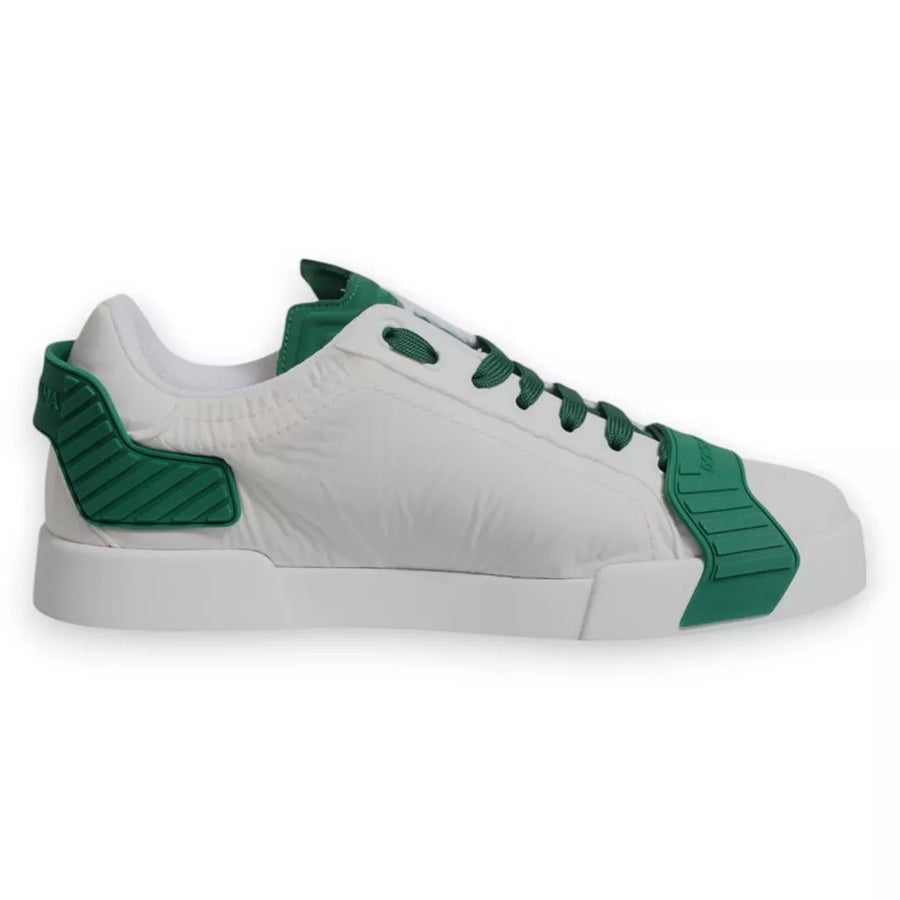 Dolce & Gabbana White Green Leather Logo Low Top Sneakers Shoes