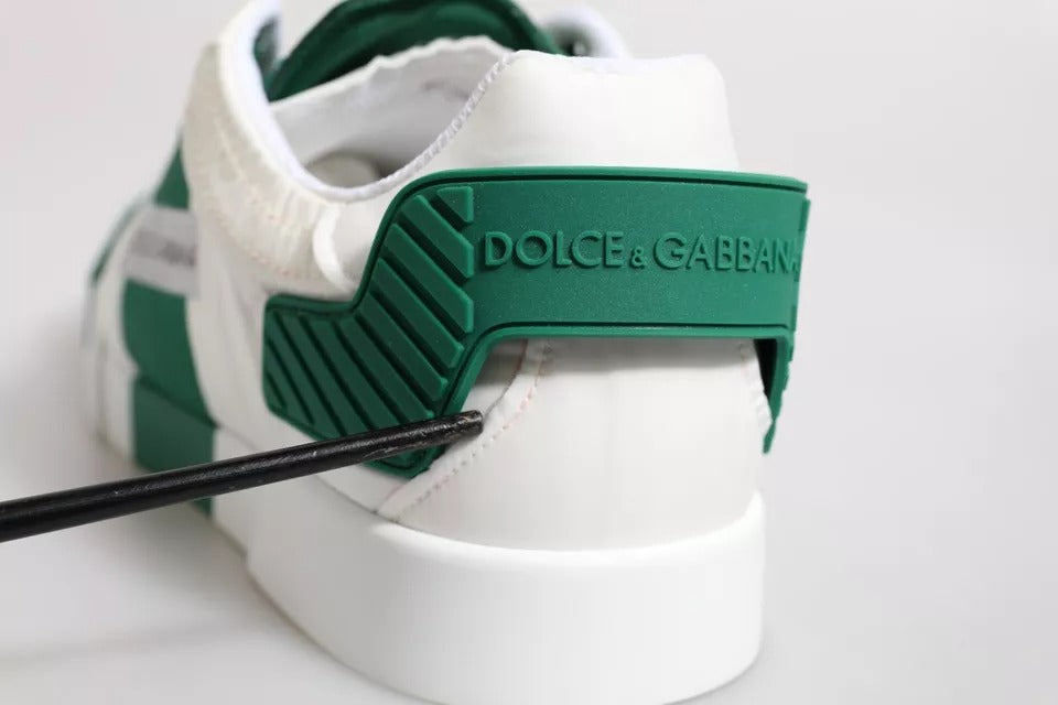 Dolce & Gabbana White Green Leather Logo Low Top Sneakers Shoes