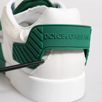 Dolce & Gabbana White Green Leather Logo Low Top Sneakers Shoes