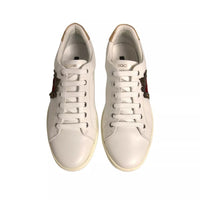 Dolce & Gabbana White Leather Heart Embellished Sneakers Shoes