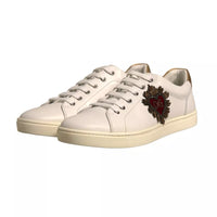 Dolce & Gabbana White Leather Heart Embellished Sneakers Shoes